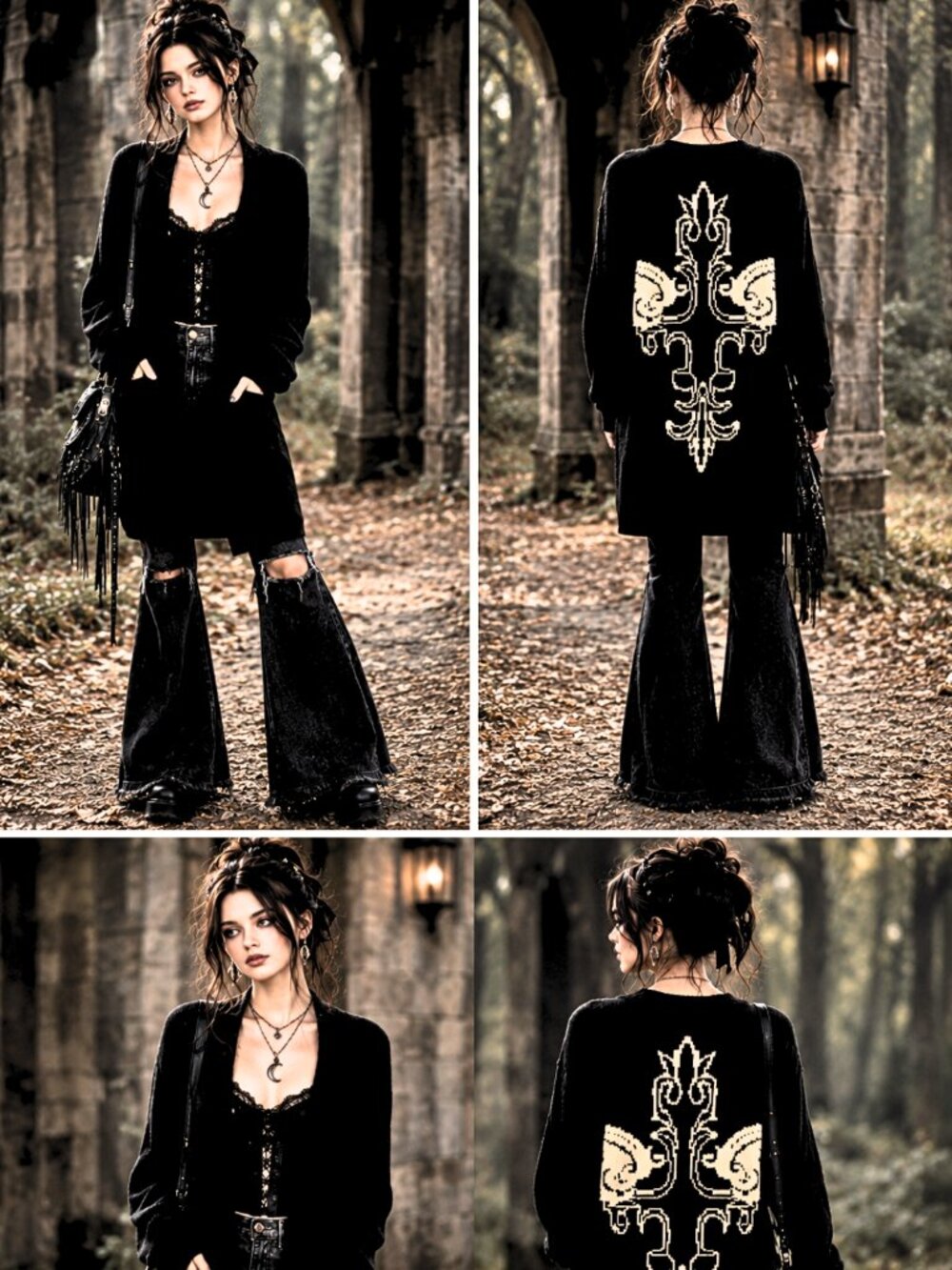 WhimsiGoth Cross Goth Black Cardigan Sweater S/M L/XL NEW NWT Halloween Witchy